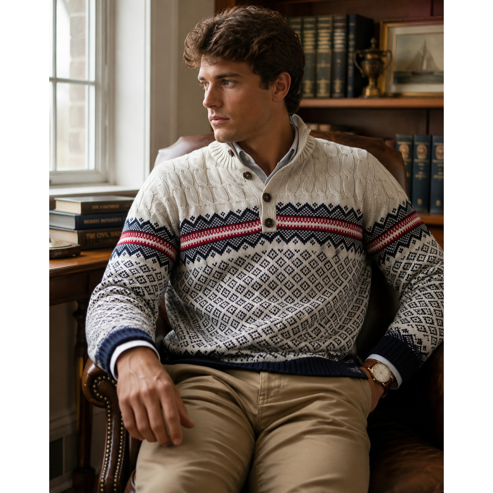 IZOD Fair Isle Nordic Sweater Cozy Old Money Preppy Grandpa Core Cabincore  XL